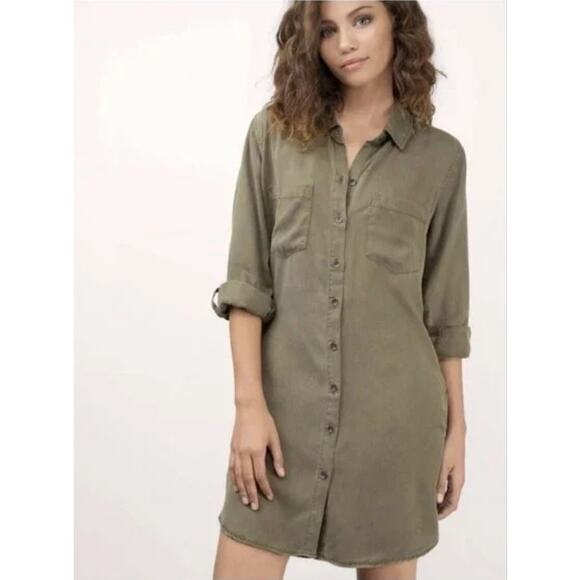 Thread & Supply Women's L Better Days Slate Green Button-Down Mini Shirt Dress - Picture 2 of 11